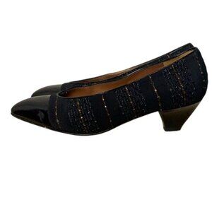 Bruno Magli 6 Black Kitten Heals Patent Leather Low Heel Dress Pumps Textured Sp